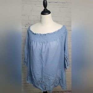 Suzanne Betro size 2X Off the Shoulder 3/4 Sleeve 100% Cotton Top NWT